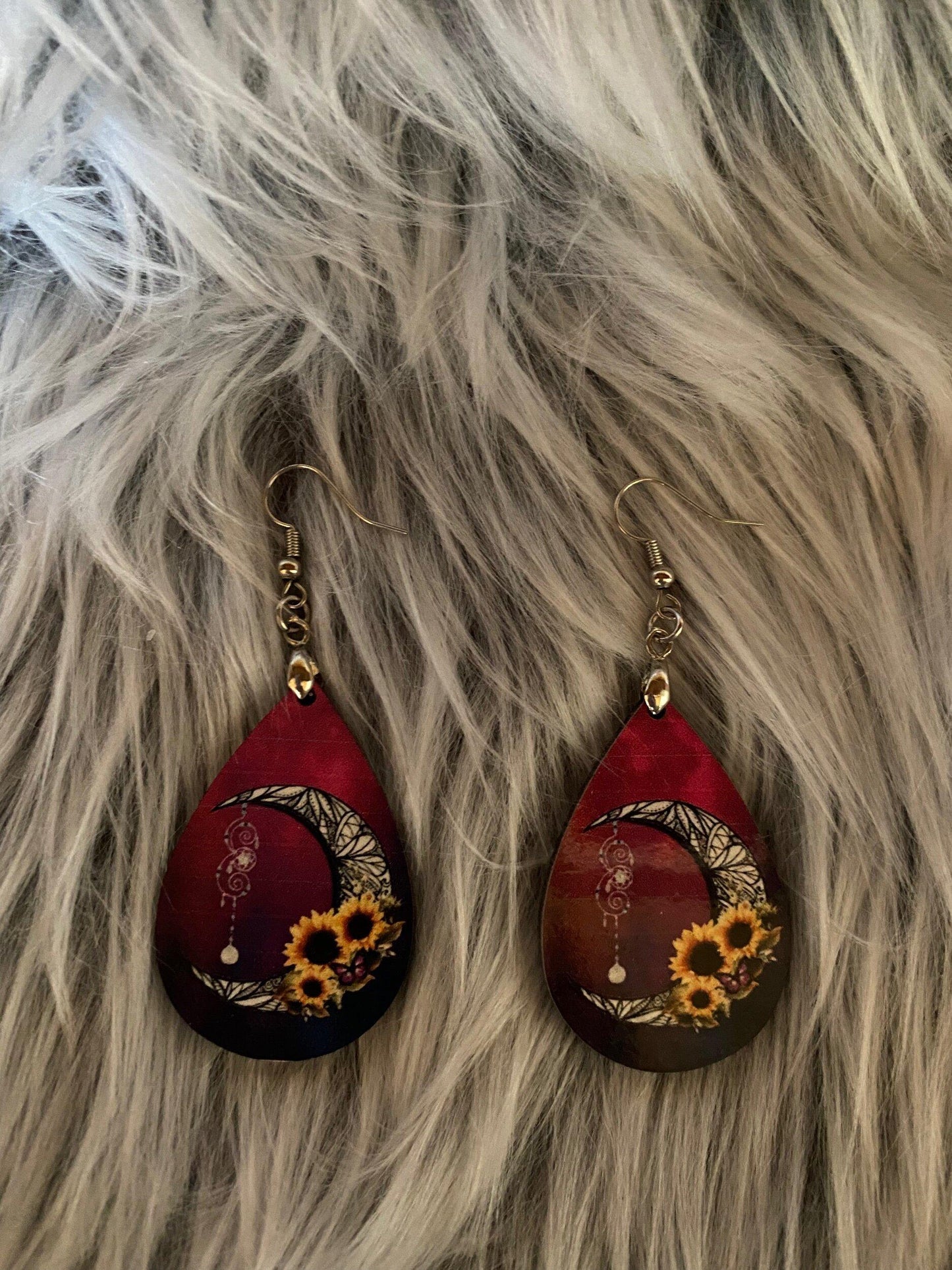 Crescent Moon SunFlower Earrings