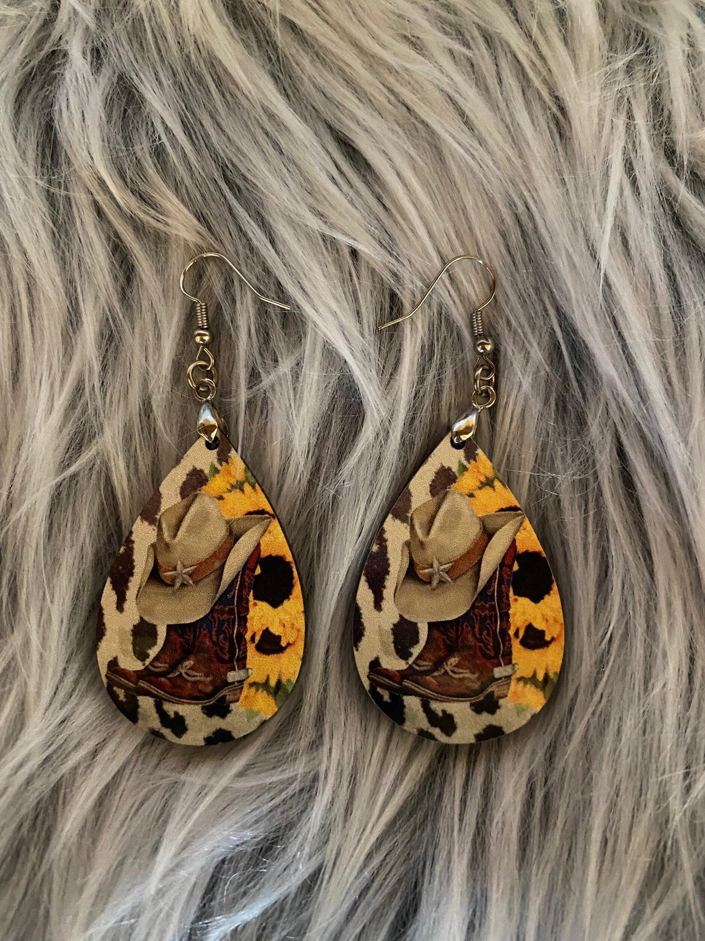 Cowgirl boot sunflower earrings